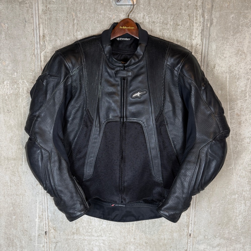 Alpinestars Black Leather Kevlar Motorcycle Jacket Mens Size 42 USA 52 EUR